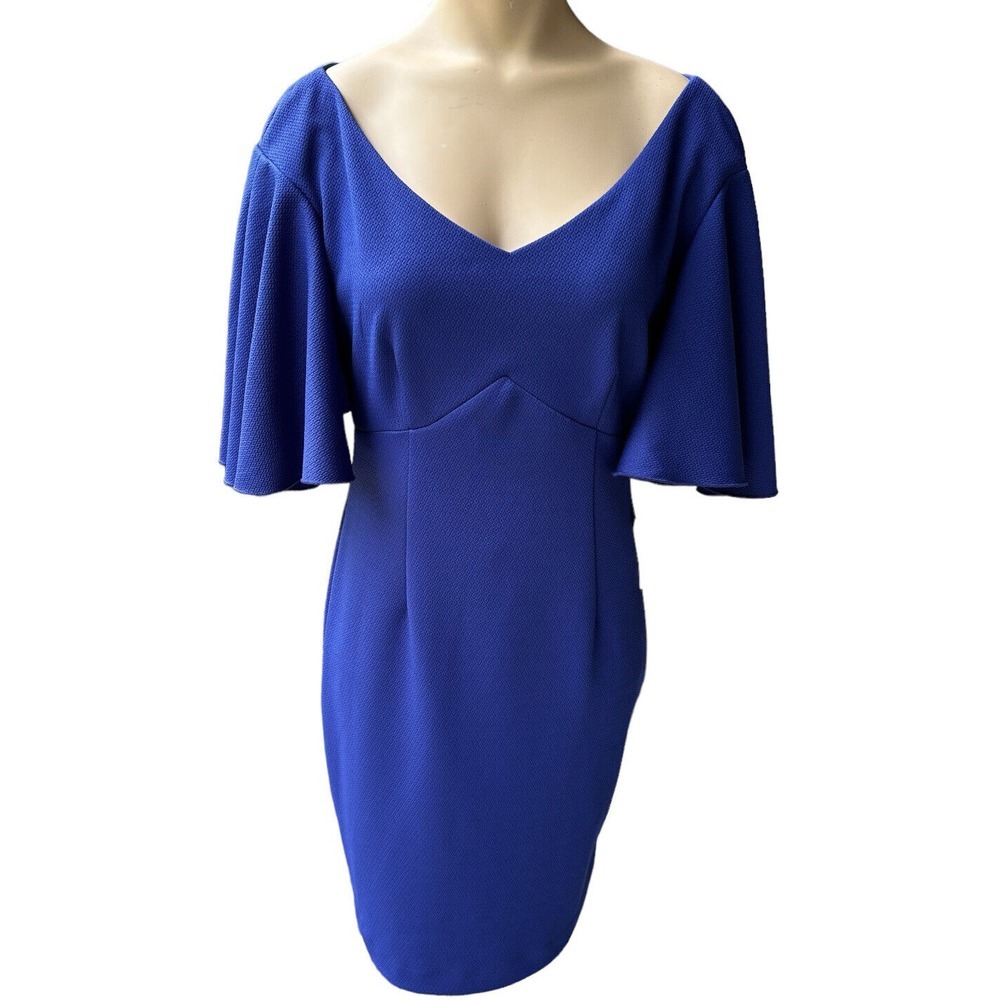 Trina Turk Sheath Dress Women's Size 2 Cielo Diamond Ponte Flutter Sleeve NWT